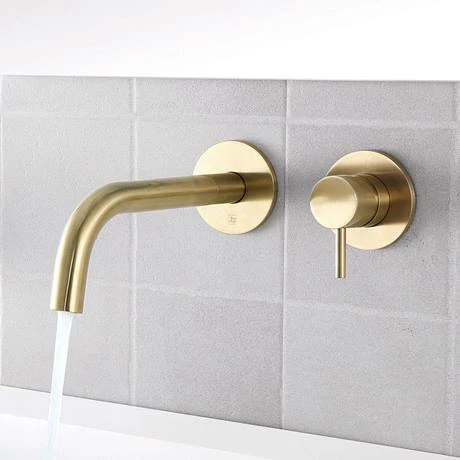 JTP Vos Brushed Brass Wall Mounted Single Lever Basin Mixer 4 JTP Vos Brushed Brass Wall Mounted Single Lever Basin Mixer - Image 2