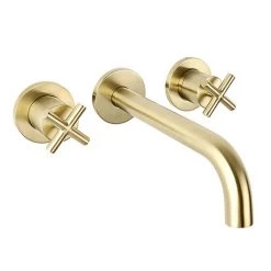 JTP Solex Brushed Brass 3 Hole Wall Mounted Basin Mixer