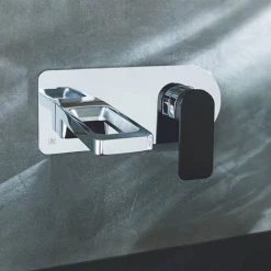 JTP Axel Chrome Wall Mounted Single Lever Basin Mixer with Matt Black Handle -Wall Mounted Taps Sales Store 74273MBH D1 460