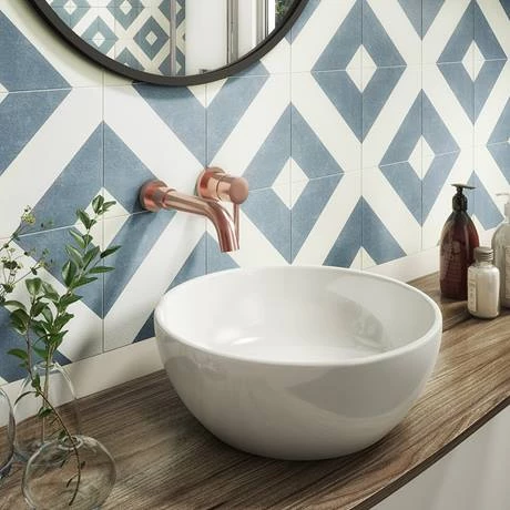 Arezzo Round Rose Gold Wall Mounted (2TH) Basin Mixer Tap 4 Arezzo Round Rose Gold Wall Mounted (2TH) Basin Mixer Tap - Image 2