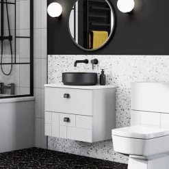 Arezzo Fluted Round Matt Black Wall Mounted (2TH) Basin Mixer Tap -Wall Mounted Taps Sales Store AZ8WTMBF d4 460