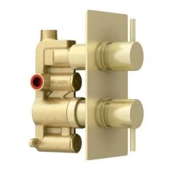 Arezzo Brushed Brass Round Concealed Twin Valve with Diverter, Bath Spout + Shower Handset -Wall Mounted Taps Sales Store AZBBSPK6 n d2 460