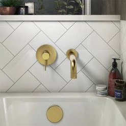 Arezzo Brushed Brass Round Concealed Manual Valve + Bath Spout