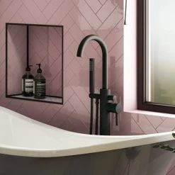 Arezzo Matt Black Freestanding Bath Tap with Shower Mixer 8 Arezzo Matt Black Freestanding Bath Tap with Shower Mixer -Wall Mounted Taps Sales Store AZFSBLK d2 460