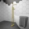 Arezzo Brushed Brass Industrial Style Freestanding Bath Shower Mixer Tap