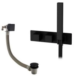 Arezzo Matt Black Square Concealed Thermostatic Shower Valve w. Handset + Freeflow Bath Filler 11 Arezzo Matt Black Square Concealed Thermostatic Shower Valve w. Handset + Freeflow Bath Filler -Wall Mounted Taps Sales Store AZSVHMBFSQ d4 460