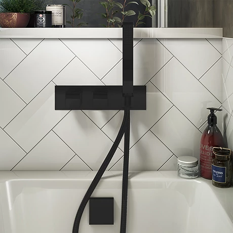Arezzo Matt Black Square Concealed Thermostatic Shower Valve w. Handset + Freeflow Bath Filler 3 Arezzo Matt Black Square Concealed Thermostatic Shower Valve w. Handset + Freeflow Bath Filler