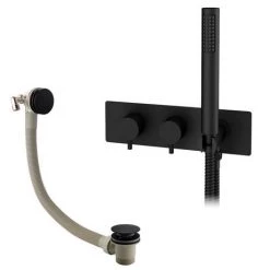Arezzo Matt Black Round Concealed Thermostatic Shower Valve w. Handset + Freeflow Bath Filler 11 Arezzo Matt Black Round Concealed Thermostatic Shower Valve w. Handset + Freeflow Bath Filler -Wall Mounted Taps Sales Store AZSVHMBF d4 460
