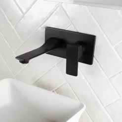 BagnoDesign Zephyr Matt Black Wall Mounted Basin Mixer -Wall Mounted Taps Sales Store BDM ZEP 305 MB D2 460