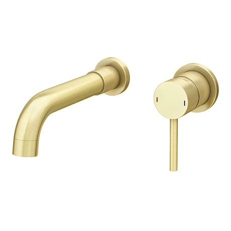 Arezzo Round Brushed Brass Wall Mounted (2TH) Basin Mixer Tap 2 Arezzo Round Brushed Brass Wall Mounted (2TH) Basin Mixer Tap