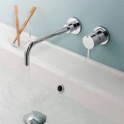 Crosswater - Kai Lever Wall Mounted 2 Hole Set Basin Mixer - KL120WNC -Wall Mounted Taps Sales Store KL120WNC D3 460