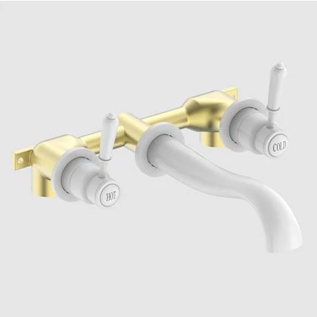 Lancaster Traditional Matt White Wall Mounted Lever Basin Mixer Tap 4 Lancaster Traditional Matt White Wall Mounted Lever Basin Mixer Tap - Image 2