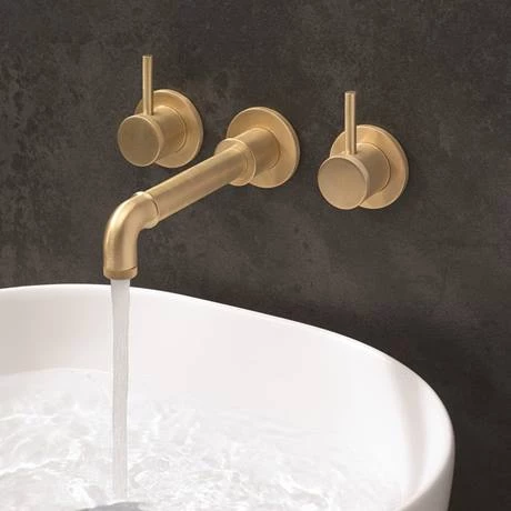 Crosswater MPRO Industrial Wall Mounted 3 Hole Set Basin Mixer - Unlacquered Brushed Brass - PRI130WNUB 4 Crosswater MPRO Industrial Wall Mounted 3 Hole Set Basin Mixer - Unlacquered Brushed Brass - PRI130WNUB - Image 2