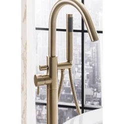 Crosswater MPRO Floor Mounted Freestanding Bath Shower Mixer - Brushed Brass - PRO416FF -Wall Mounted Taps Sales Store PRO416FF D2 460