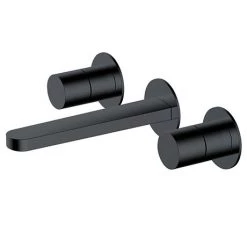RAK Petit Round Wall Mounted 3 Hole Basin Mixer Matt Black - RAKPER3010B